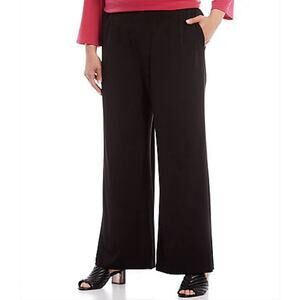 IC COLLECTION By Connie K Plus 2X High Rise Wide Leg Pants Black Heavy Ponte